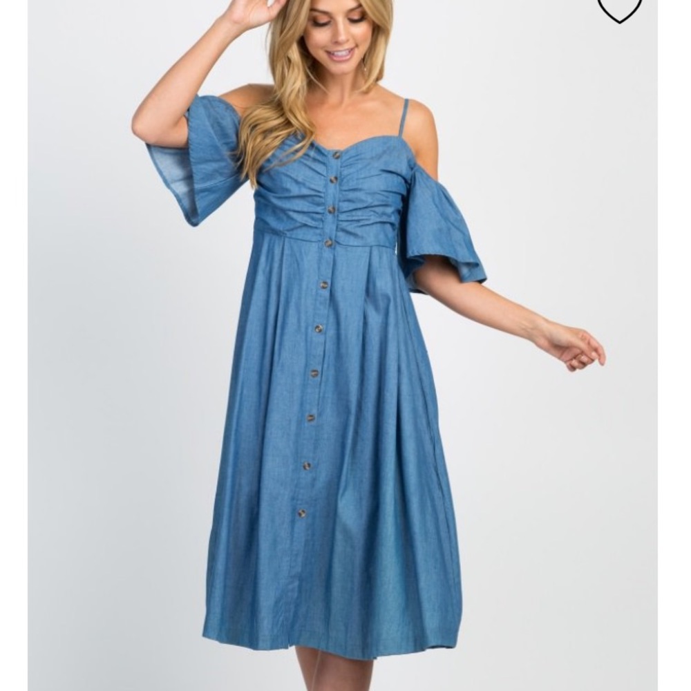 PinkBlush Cold Shoulder Button Down Dress